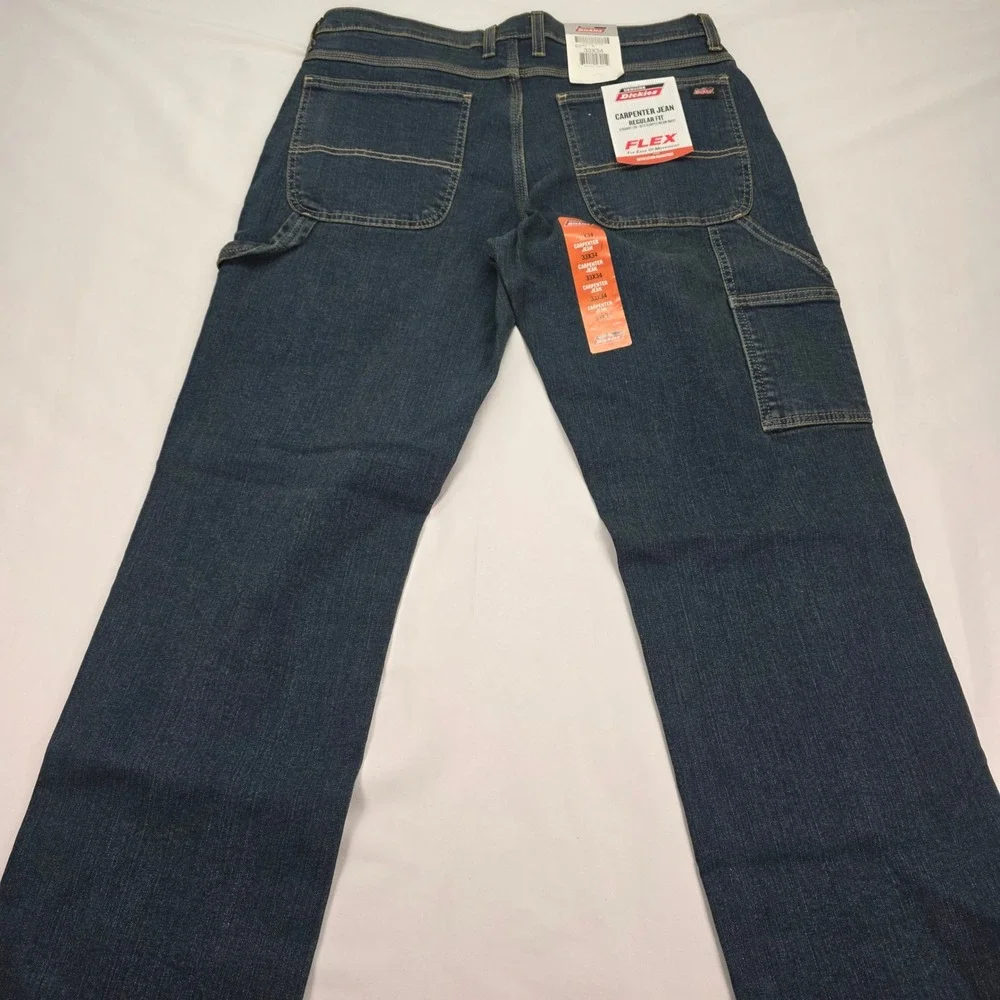 New Genuine Dickies Carpenter Jeans Mens 33x34 Blue Flex Regular‎ Fit Straight